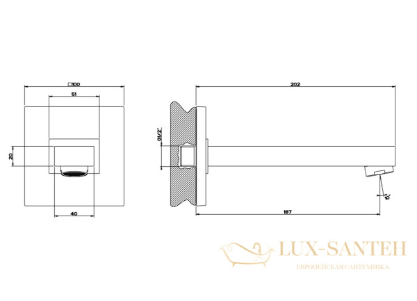 излив gessi rettangolo 20120.031 для наполнения ванны, хром