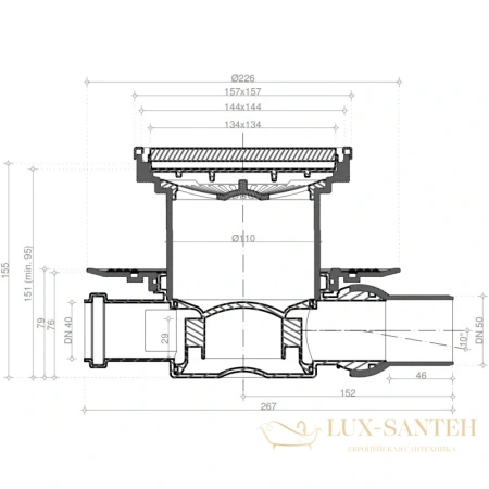 душевой трап bettoserb confluo standard ceramic gold 2 13000120 144x144/50 мм под плитку, золотой