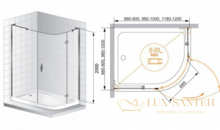 душевой уголок cezares bergamo bergamo-w-rh-1-120/100-arco-c-cr-l-iv профиль хром, стекло прозрачное