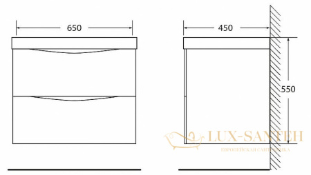 тумба под раковину belbagno marino marino-650-2c-so-rg-p 65 см подвесная, rovere grigio