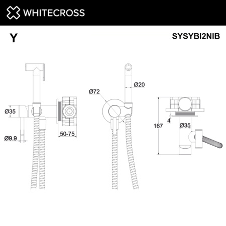 система для биде скрытого монтажа whitecross y sysybi2nib, брашированный никель