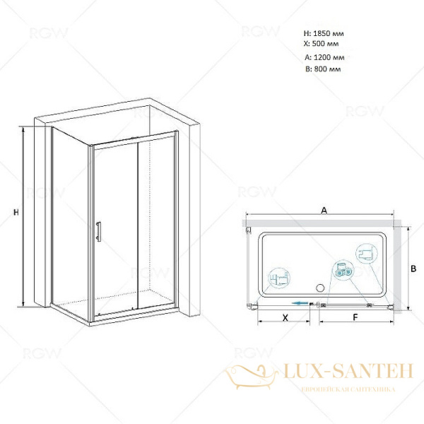 душевой уголок rgw passage 020814582-11 pa-145 120х80, профиль хром, стекло прозрачное