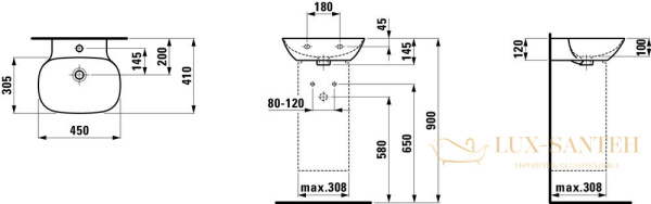 раковина laufen ino 8.1530.1.400.104.1 подвесная 45 см, белый глянцевый 