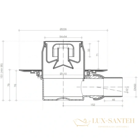 душевой трап bettoserb confluo standard dry 1 13000015 94x94/50 мм, хром