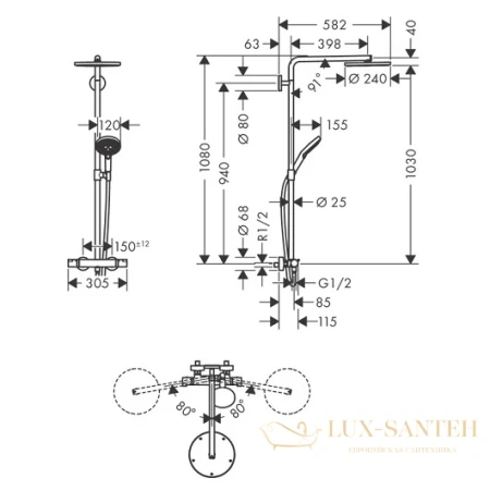 душевая система hansgrohe raindance select s showerpipe 240 1jet 27633000 хром