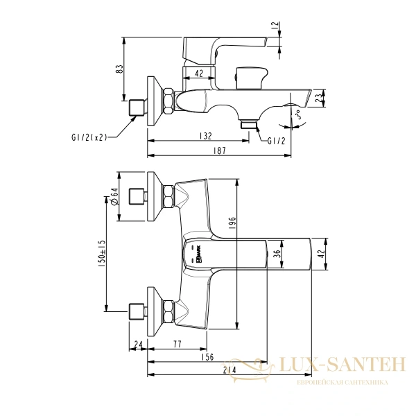 смеситель lemark ursus lm7214bl для ванны с коротким изливом, черный матовый