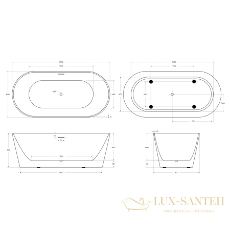 акриловая свободностоящая ванна 170,5x80 см belbagno bb416-1700-800, белый глянцевый