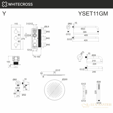 термостатическая система для ванны скрытого монтажа whitecross y yset11gm, оружейная сталь