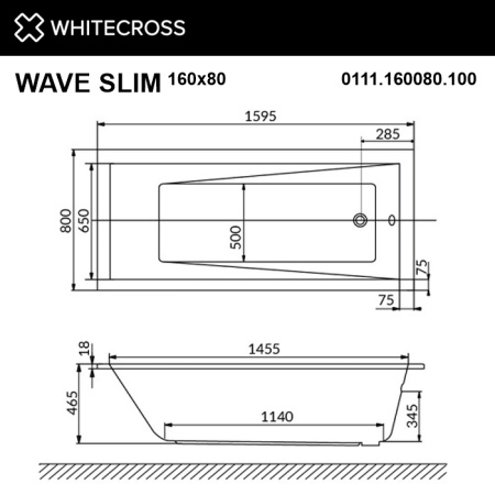 ванна whitecross wave slim 160x80 "smart nano", 0111.160080.100.smartnano.cr, белый