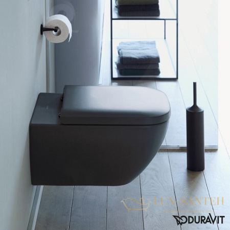 чаша подвесного безободкового унитаза duravit happy d.2 2222098900 rimless, антрацит