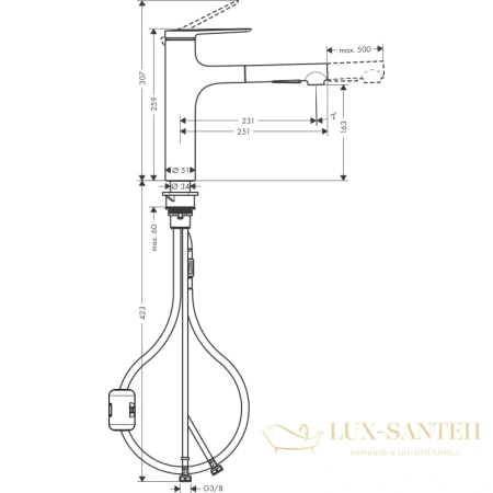 смеситель для кухни hansgrohe zesis m33 74801670 с вытяжным душем, матовый черный