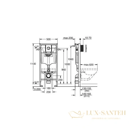 инсталляция для подвесного унитаза grohe rapid sl 38813001, 4 в 1 комплект с панелью смыва хром