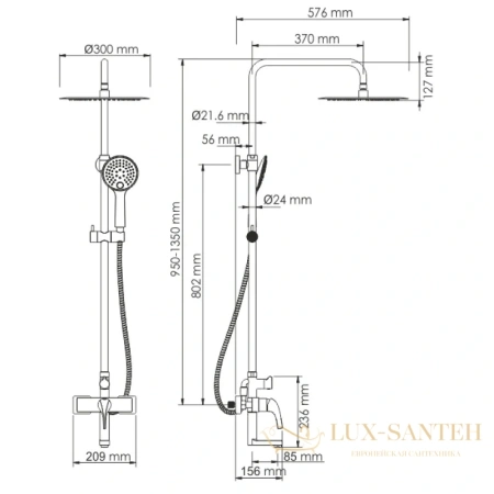 душевая система wasserkraft sauer a17101 300 мм, золотой