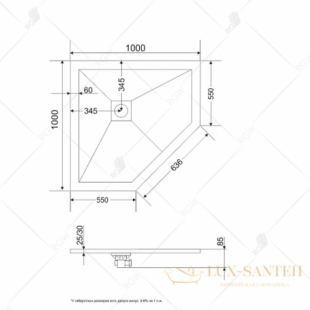 душевой поддон rgw stone tray 16155100-02 из искусственного камня st/t-g 100х100, графит