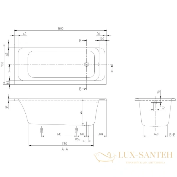 акриловая ванна villeroy & boch architectura uba167ara2v-01 160х70 см, альпийский белый