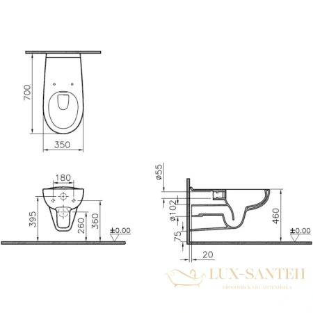 подвесной безободковый унитаз vitra conforma 5810b003-6234 с сиденьем, белый