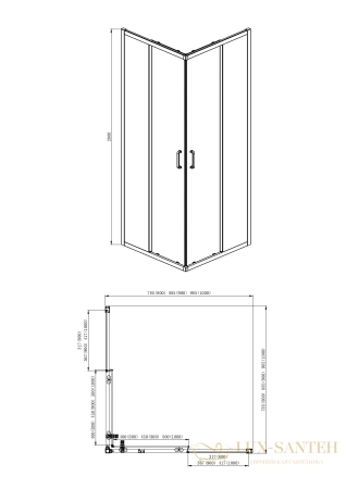 душевой уголок aquatek aqnaa1142-80 800x800x2000, хром