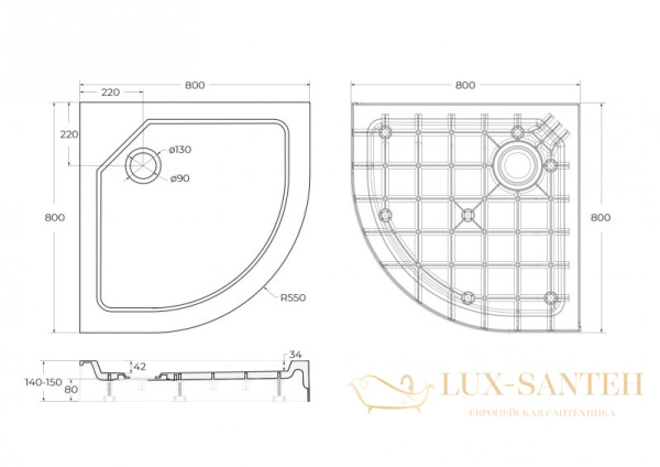 поддон smc cezares tray-smc-r-90-550-150-w, белый