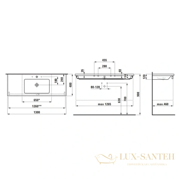 раковина подвесная laufen living city 130x48 см, белый