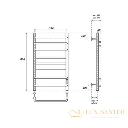 полотенцесушитель 500x800 электрический point сатурн pn90858 п8 диммер справа, хром