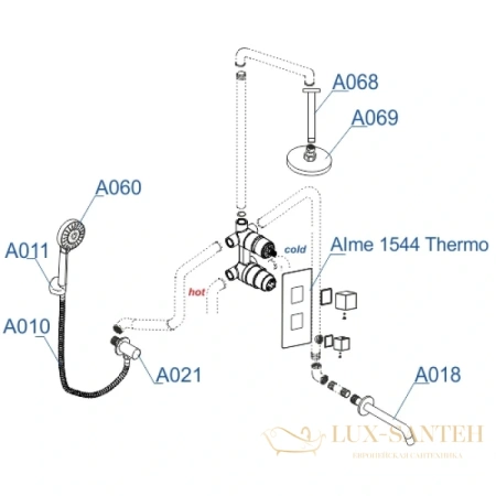 душевой комплект wasserkraft alme a171568 thermo 300х200 мм, хром