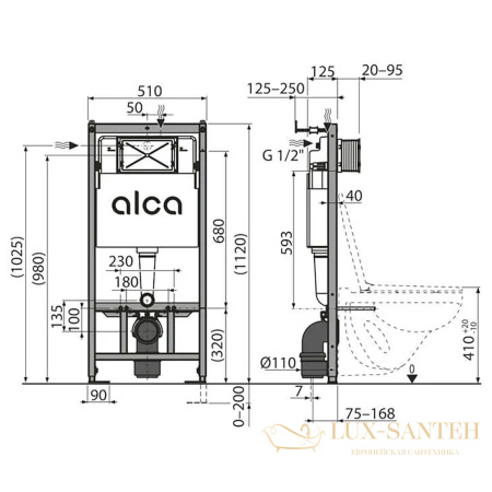 инсталляция alcaplast am101/1120-4:1 ru m678-0001 для унитаза с панелью смыва черный матовый