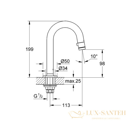 универсальный вертикальный вентиль grohe universal 20201000, хром