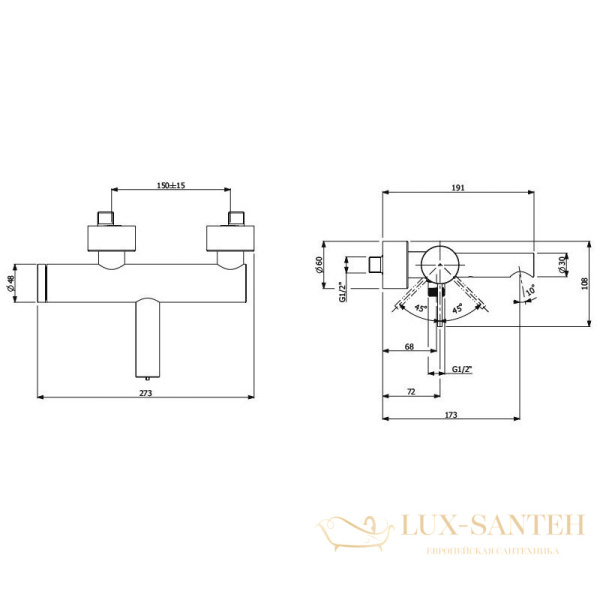 смеситель villeroy & boch liberty tvt10700100061 для ванны, хром