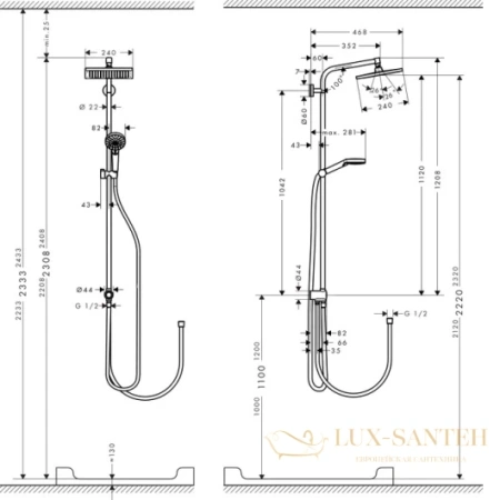 душевая система hansgrohe crometta e 240 1jet showerpipe reno ecosmart 27289000, хром