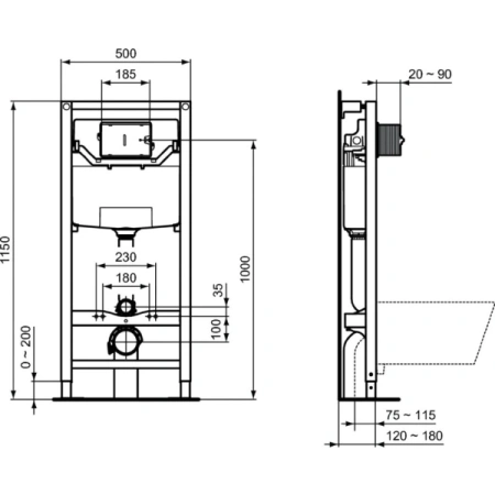 инсталляция для ideal standard strada ii r0309aa подвесного унитаза с панелью смыва белого цвета