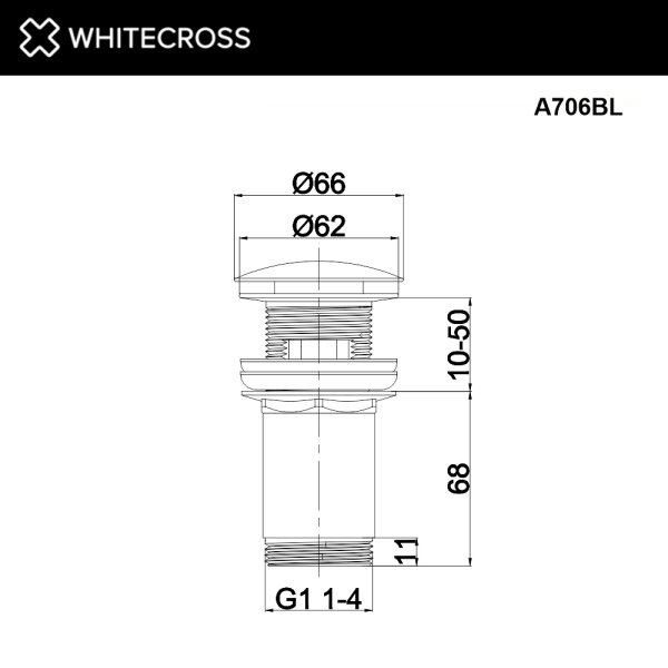 донный клапан whitecross a706bl для умывальника, клик-клак, черный мат