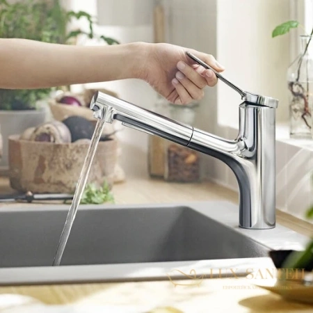 кухонный смеситель hansgrohe zesis m33 74800000 с выдвижным изливом