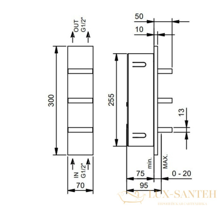 смеситель встраиваемый для душа fantini ak/25, 48 p5 t068b, 2 потребителя, (наружняя часть), matt gun metal pvd