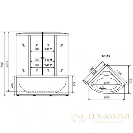 душевая кабина timo standart t-1125 120x120x230 см, стекло тонированное