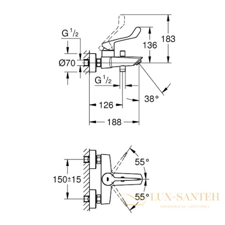 смеситель grohe eurosmart 25243003 для ванны, хром