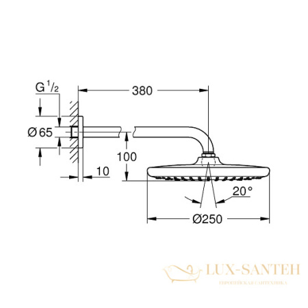 верхний душ grohe tempesta 250 26668000 с душевым кронштейном, хром