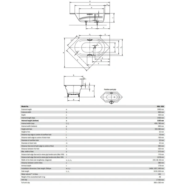 стальная ванна kaldewei vaio 6 233800013001 958 190х90 см с покрытием easy-clean, альпийский белый 