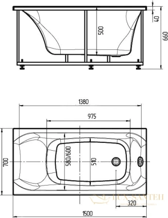 акриловая ванна aquatek альфа 150 alf150-0000043 без гидромассажа, с фронтальным экраном (слив справа)