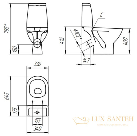 унитаз-компакт cersanit granta 031 3/6 dpl eo, s-ko-gra031-3/6-dl-n-w, цвет белый