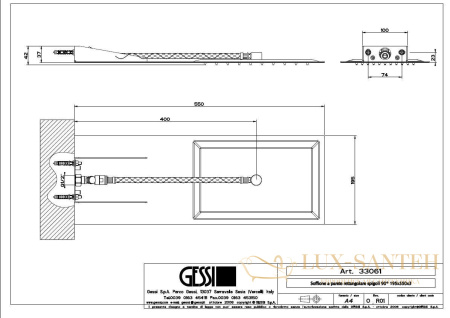 верхний душ gessi tremillimetri quadro 33061.238, полированная сталь