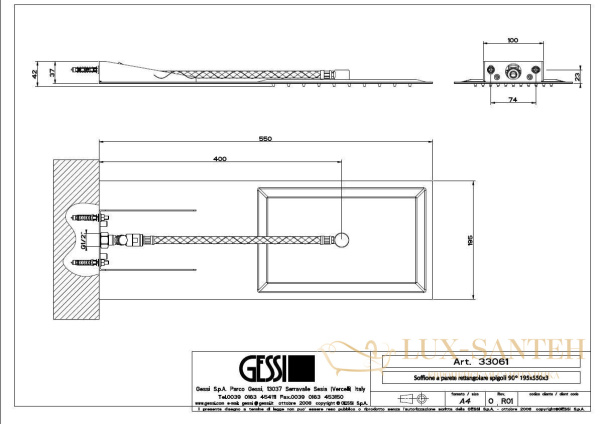 верхний душ gessi tremillimetri quadro 33061.238, полированная сталь