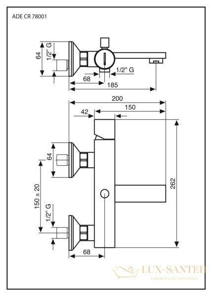 смеситель emmevi ade 78001/cr для ванной без рычага, хром