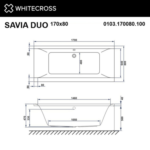 ванна whitecross savia duo 170x80 "line", 0103.170080.100.line.gl, белый