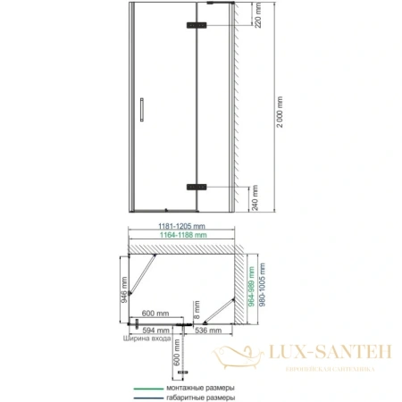 душевой уголок wasserkraft aller black 10h10rblack 120х100 см 