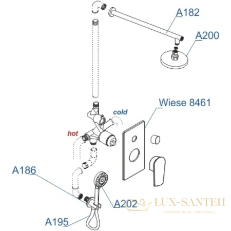 душевой комплект wasserkraft sauer a84202 250 мм, оружейная сталь