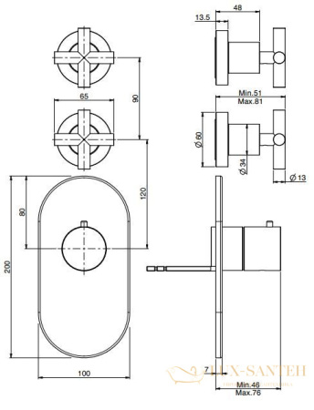 термостат для душа встраиваемый fima carlo frattini fimatherm, f5333x2ns, 2 потребителя, внешняя часть, черный матовый