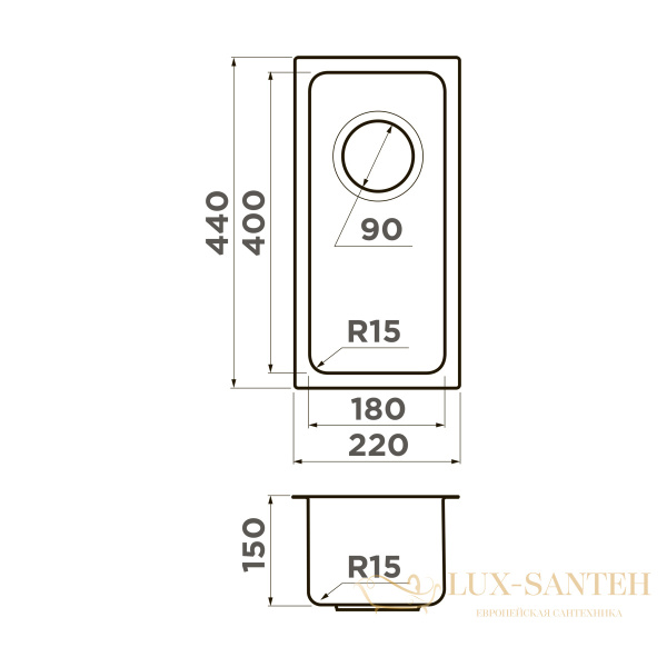 кухонная мойка omoikiri tadzava 22-u/i-in ultra 15 4997112, нержавеющая сталь