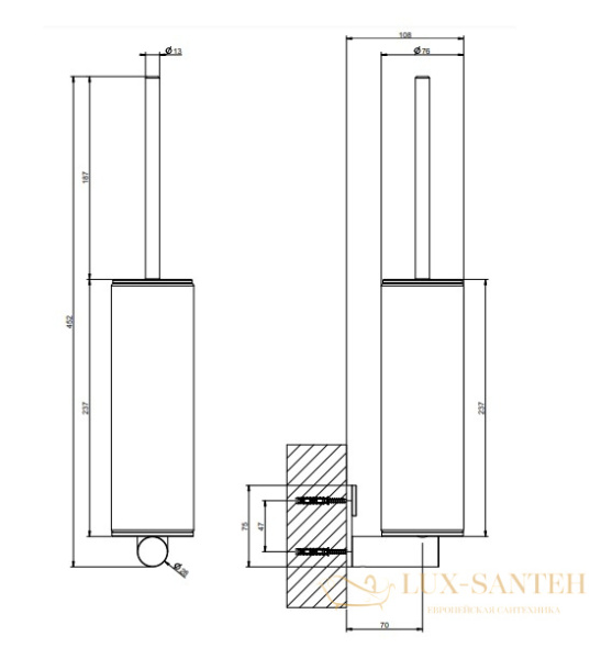 ерш gessi 316 accessories 54720.707 подвесной, черный | черный шлифованный хром pvd