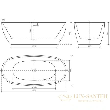 акриловая ванна sancos flo fb02 170х80 см, белый