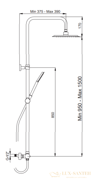 душевая колонна aqg wind blu rd 20wbr25olb02 регулируемая по высоте 95-150 см, хром